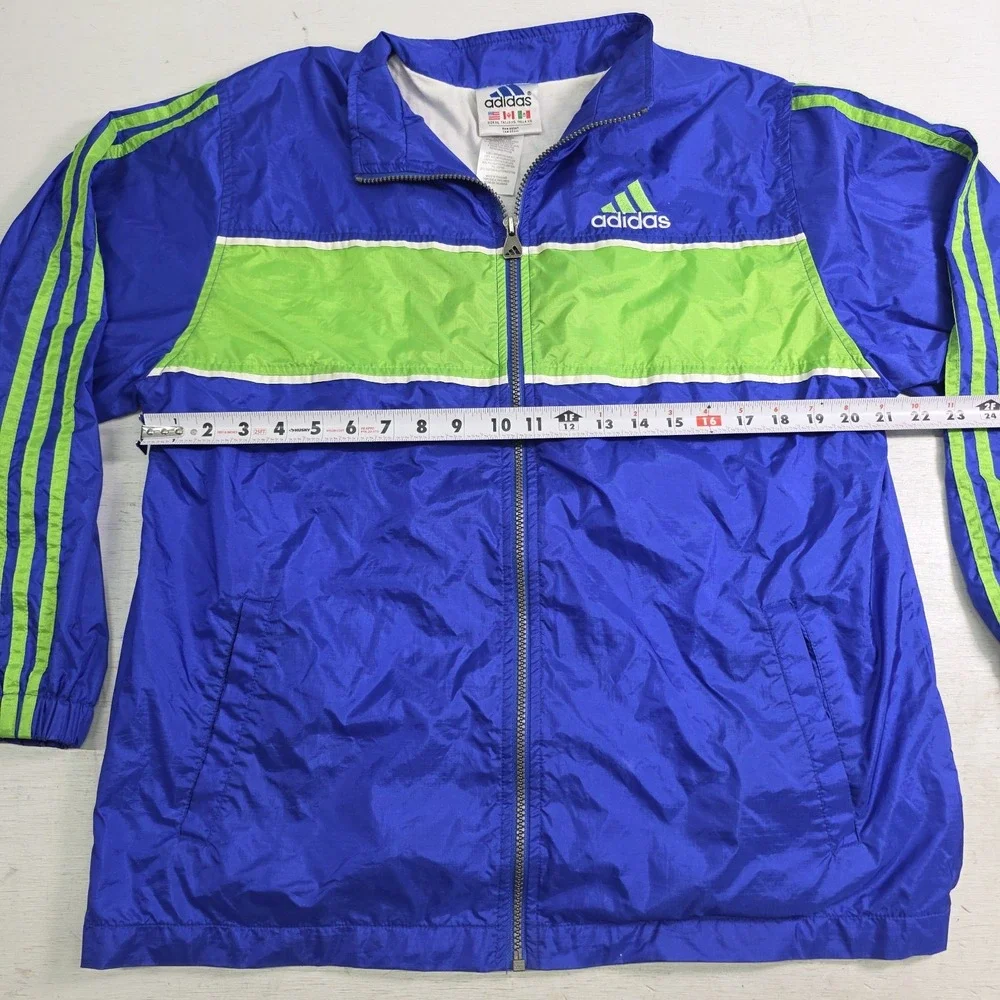 Vintage Adidas Track Jacket 3 Stripes Logo Green Blue‎ Colorblock Lined Youth XL